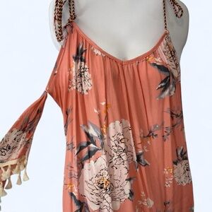 Peach Floral of the shoulder blouse with tassel sleeves Andthewhy M